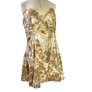Abby Paris Lucci Lu Party Dress Size 2XL Prom Strapless Gold Sequins NYE